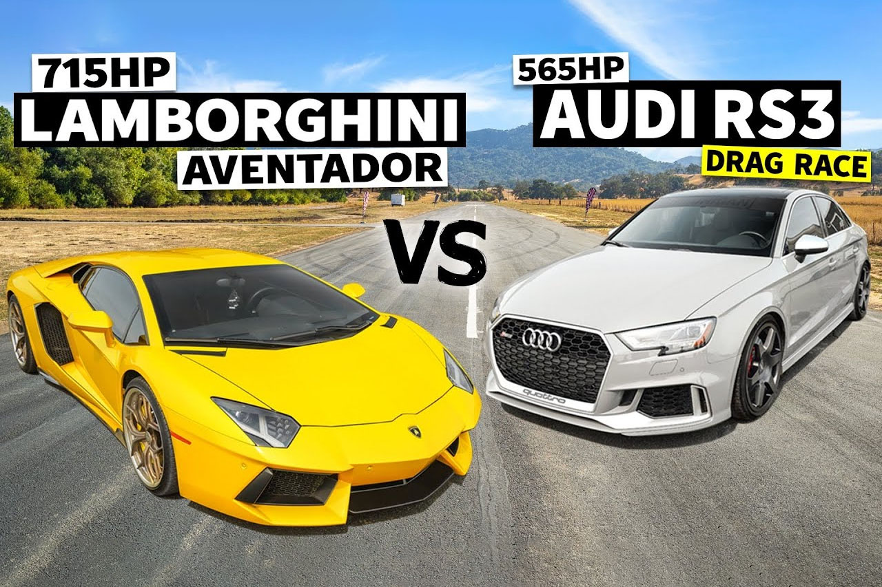 Lamborghini Aventador vs 565hp Audi RS3 - Drag Race!