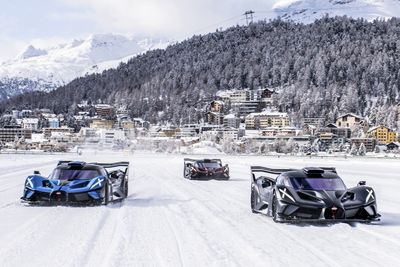 Bugatti unleashed a fleet of hypercars - old and new - on St. Moritz's ice tracks. Way too cool!