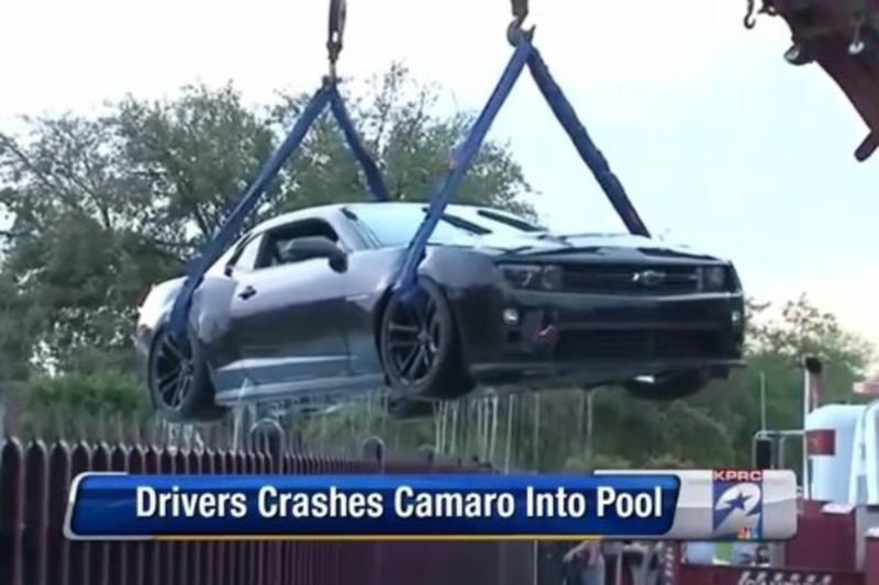 Video: Idiot Teen Driver Crashes New Camaro Zl1 Into A Pool!